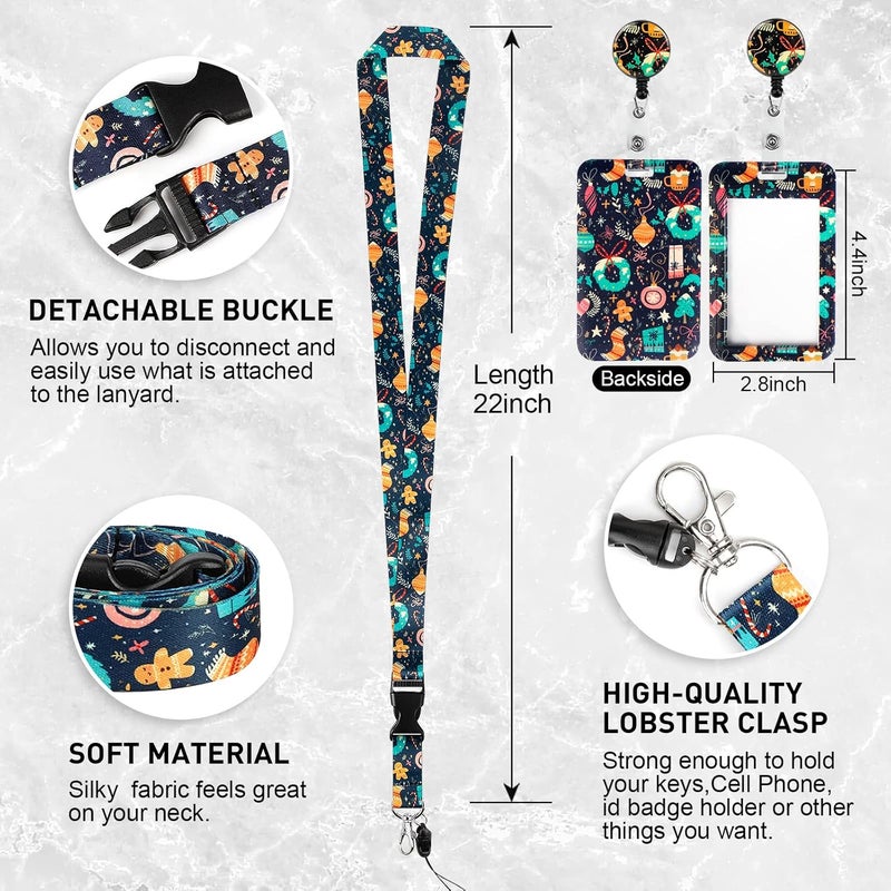 Hinsly ID Badge Holder with Lanyard Christmas Decoration, Retractable Badge Holders Reels with Lanyards Adjustable, for Women Kids Teacher Nurses Doctor Student - Image 2